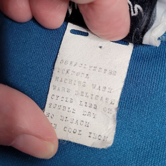 VINTAGE 70s dress teal v-neck long sleeve midi house M - Picture 5 of 15